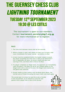 Lightning Tournament Tuesday 12th September 2023